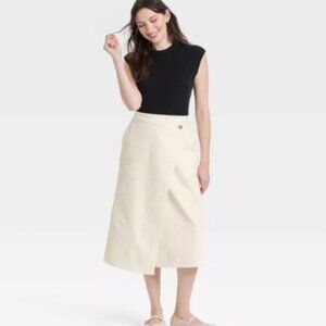 Universal Thread™ Skirt Midi Wrap Women's Size 4 Cream 2 Pockets Cotton Stretch